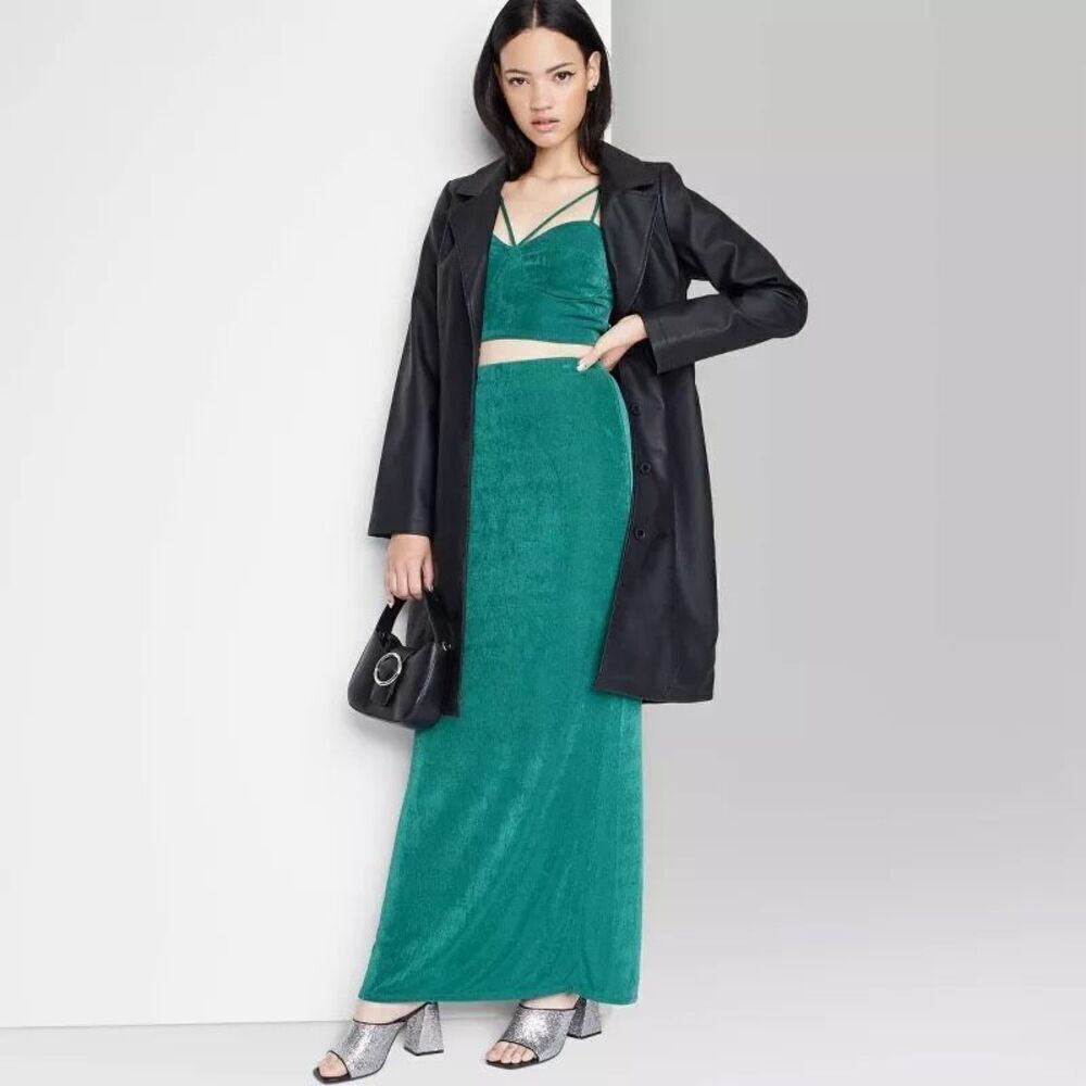 NWT Womens Wild Fable Dark Teal Holiday Crepe Midi Skirt - Sz S